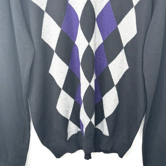 Stockhomme Mens Argyle Sweater V Neck Pullover Acrylic Black Gray Purple Size XL - Picture 3 of 11